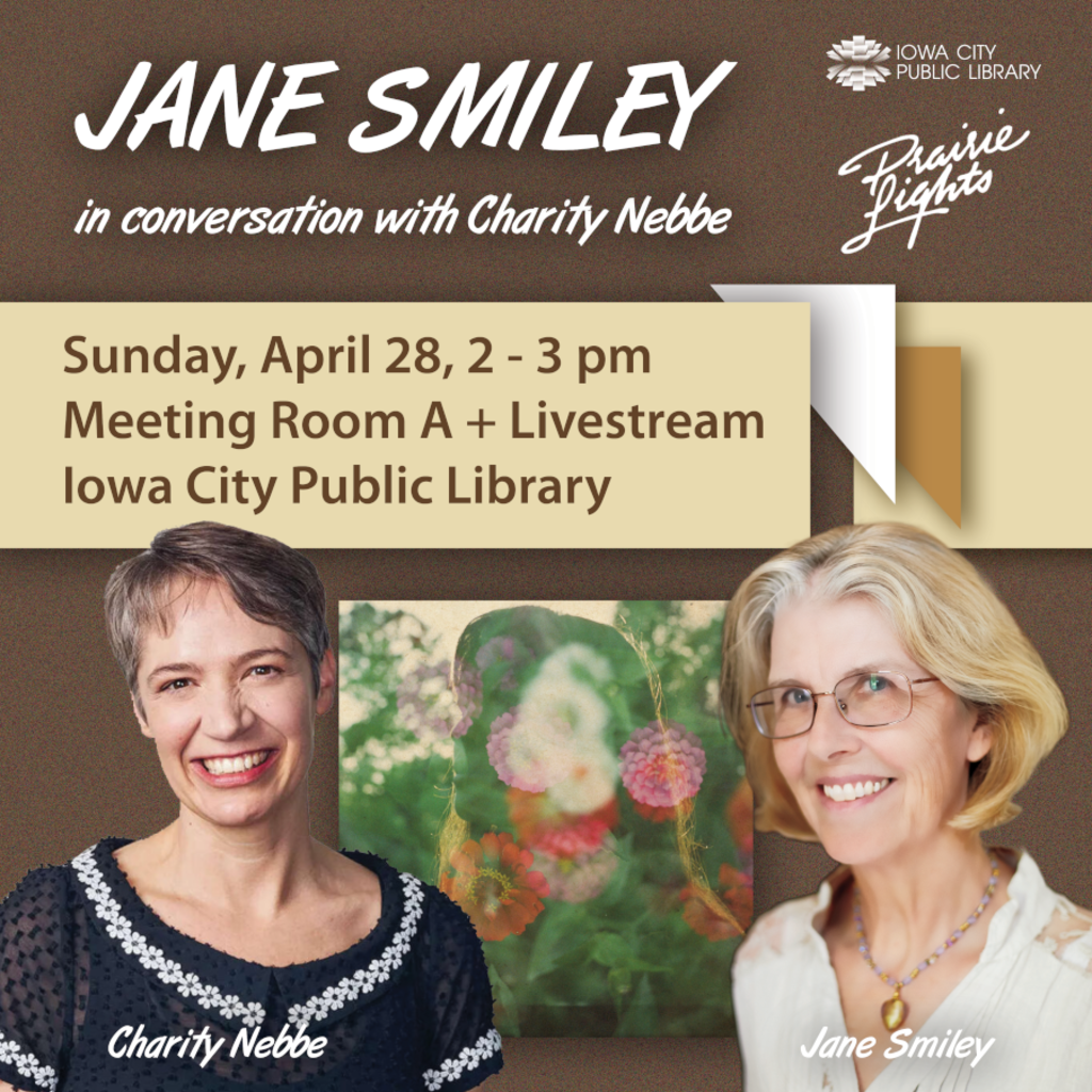 Jane Smiley at the Iowa City Public Library in conversation with IPR's Charity Nebbe promotional image